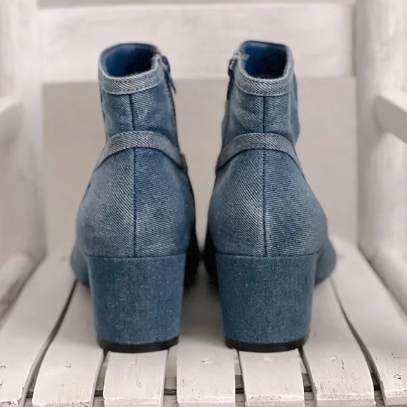 C Comfort Est 1946 Blue Denim Ankle Boots Booties Heels Boho Western 10 - Picture 7 of 11